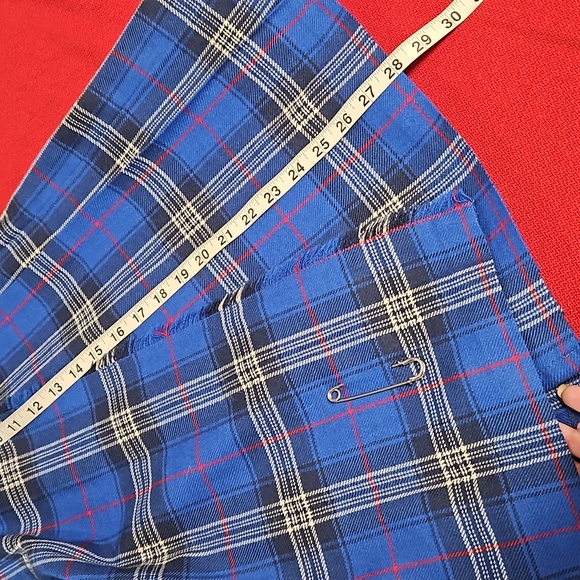 Blue plaid pleated skirt kilt pin accent adjustable sz. 12 wool custom made - Picture 6 of 12